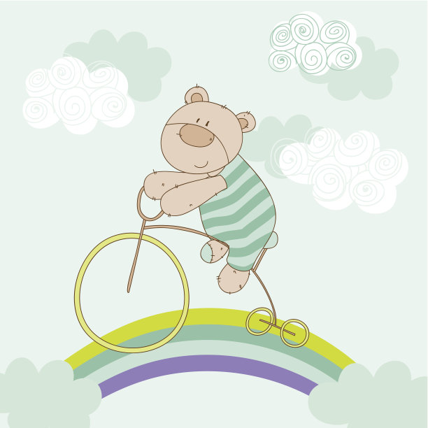 可爱的熊骑自行车-婴儿沐浴卡图片下载