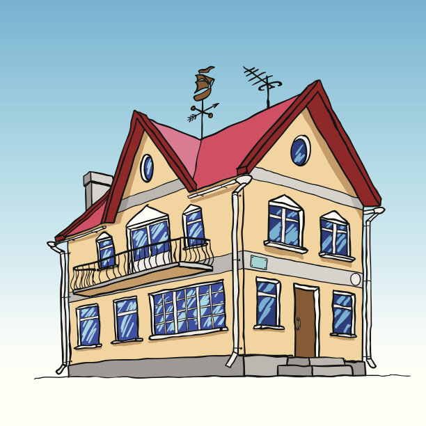 现代郊区住宅的矢量彩色草图图片下载