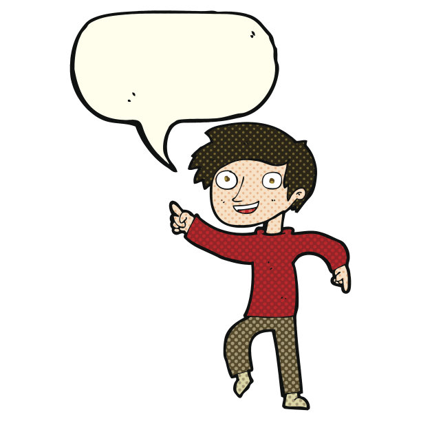 卡通快乐的男孩用手指着泡泡说话图片下载