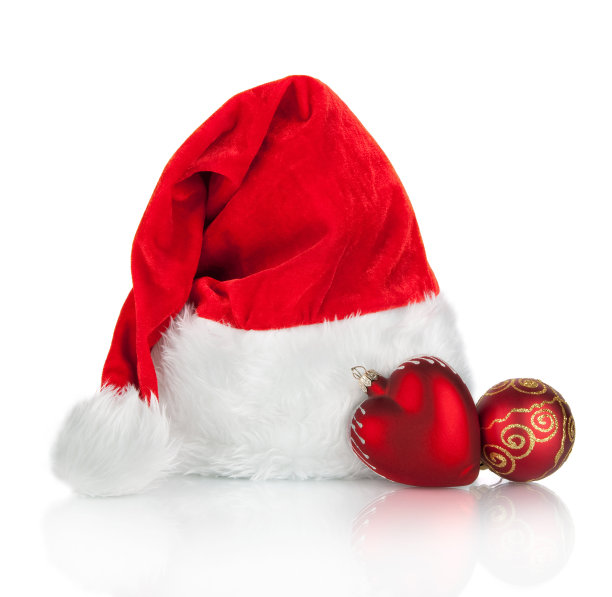 圣诞老人帽和圣诞玩具孤立在白色的背景图片下载