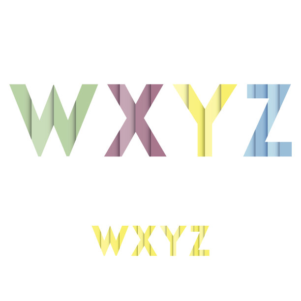 W X Y Z -彩色分层现代字体图片下载