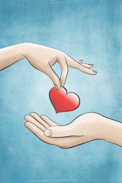 一只手向另一只手传递爱心的插图图片下载