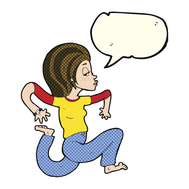 卡通女人跑着说话泡泡图片下载