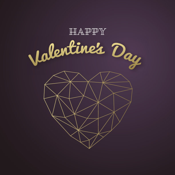 2 .制作情人节贺卡。黄金多边形的心。图片下载