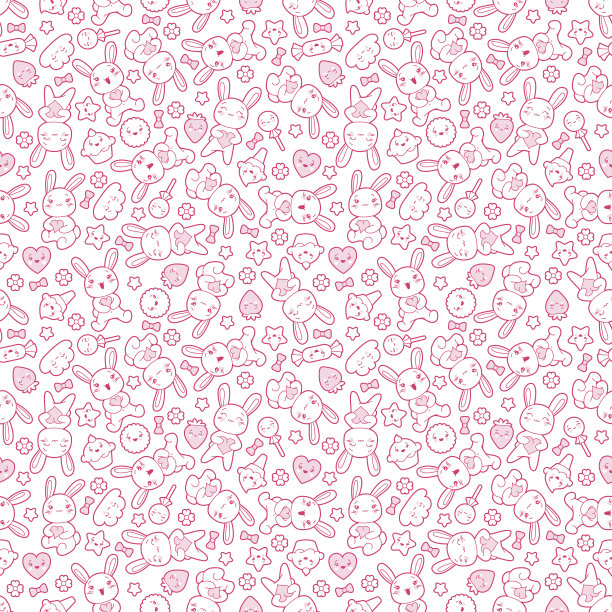 无缝卡哇伊儿童图案在粉红色和白色图片下载