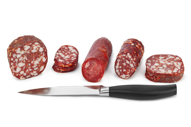 切香肠和刀图片下载