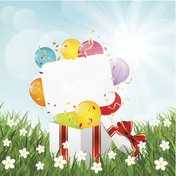 阳光灿烂的草地上的生日礼物图片下载