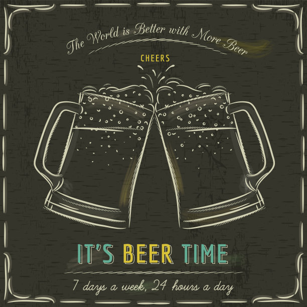 棕色的黑板，两杯冰凉的啤酒图片下载