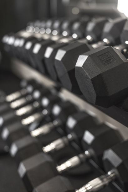 健身房的减饱和哑铃架图片下载