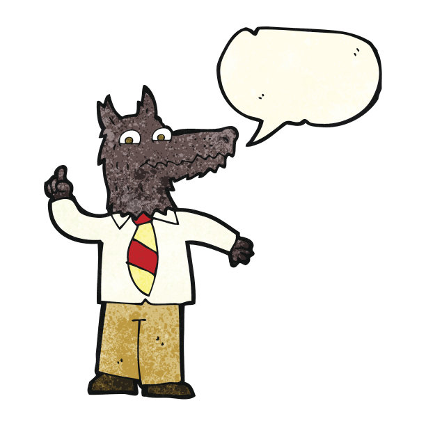 卡通商业狼带着创意带着演讲泡泡图片下载