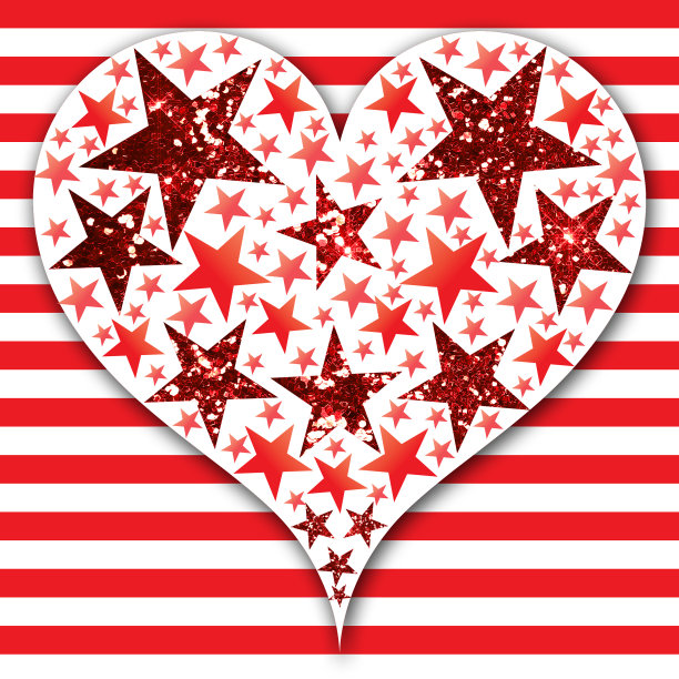 心形图案中红色闪亮的星星图片下载
