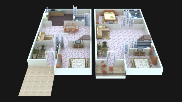 室内平面图16为家庭一楼和一楼- 3D图片下载