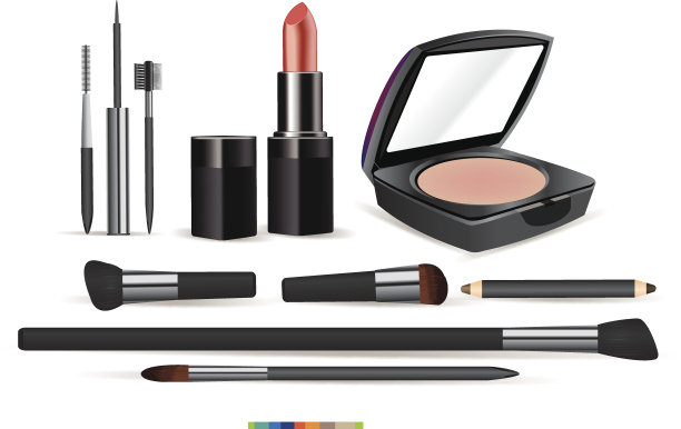 化妆和刷子化妆品集隔离在白色。矢量图片下载