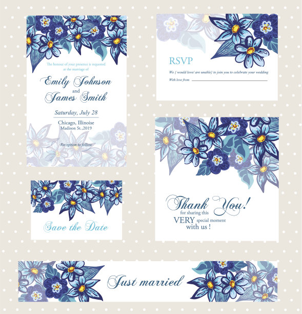 婚礼请柬与复古鲜花图片下载