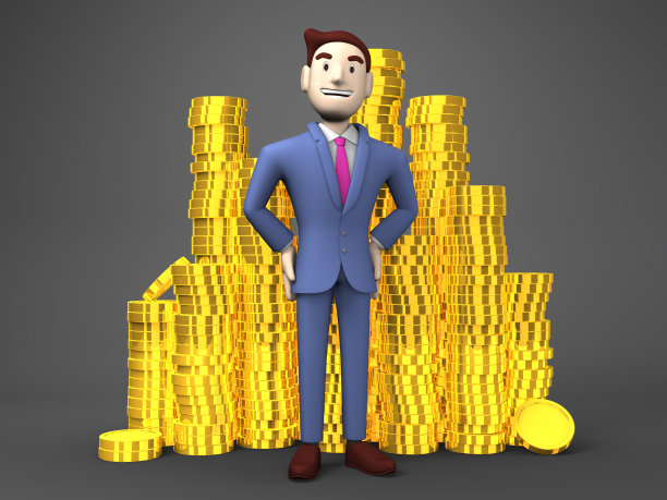 黑色背景上带硬币的微笑商人图片下载