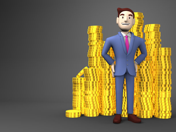 微笑商人与硬币在黑色文本空间图片下载