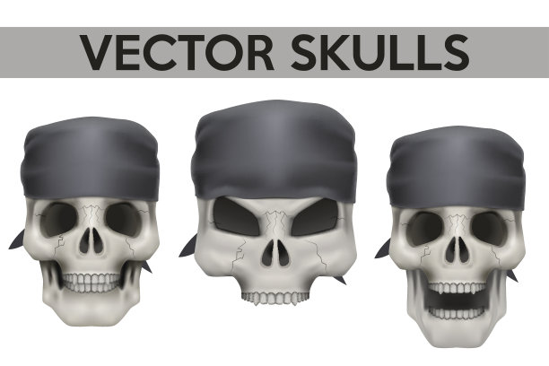 一套矢量人类头骨与头巾在头上图片下载