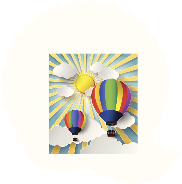 在阳光照耀下，热气球高高地飞在天空中图片下载