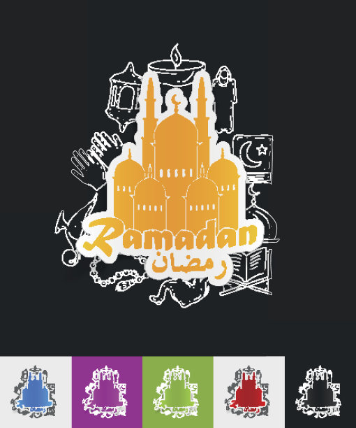 清真寺纸贴纸与手绘元素图片下载