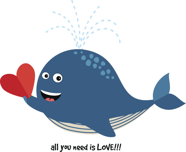 可爱的蓝鲸与心脏素材图片