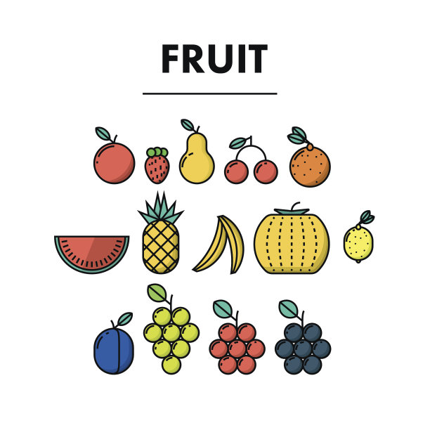 简单的薄扁平线水果图标图片下载