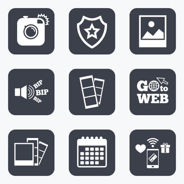 照片的相机图标。闪光灯和景观。图片下载