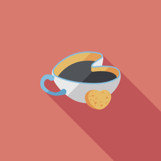 咖啡平面图标与长阴影，eps10图片下载