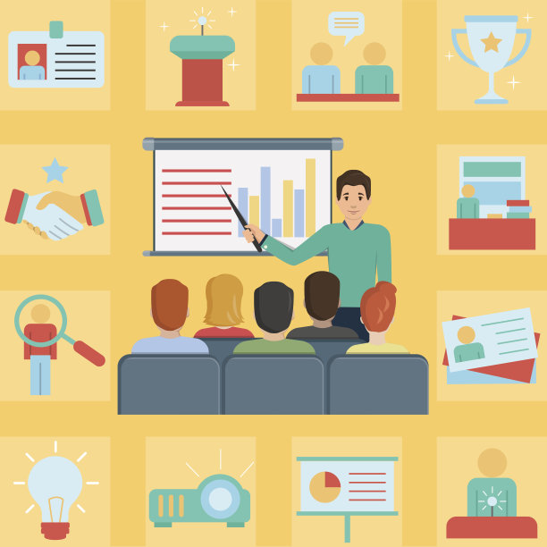 会议商务会议插图和图标设置图片下载