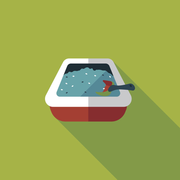 宠物猫砂盆平面图标与长影子，eps10图片下载