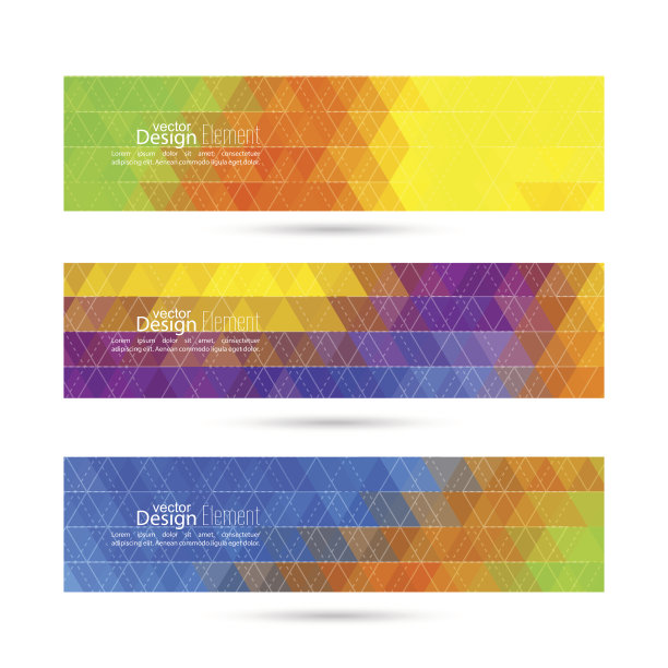 一组矢量横幅与三角形和多边形网格。图片下载