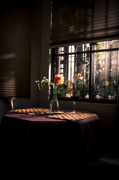 玫瑰和一杯葡萄酒图片下载