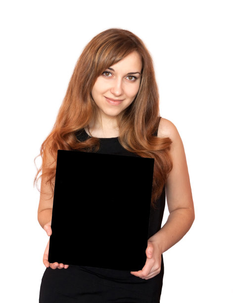 女人拿着黑板。图片下载