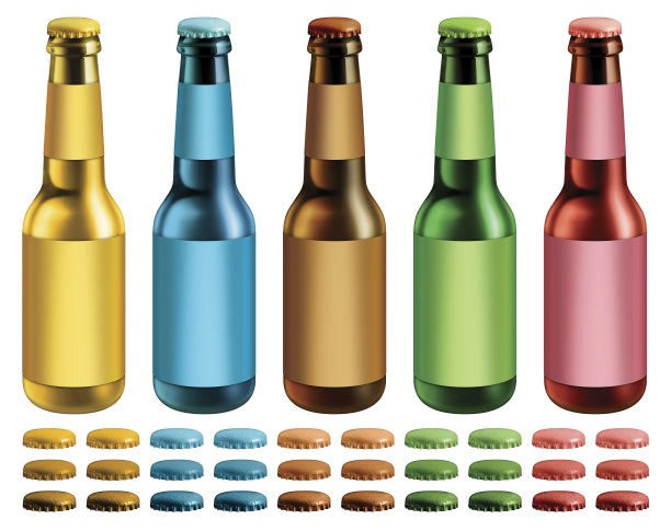 带空白标签的彩色啤酒瓶图片下载