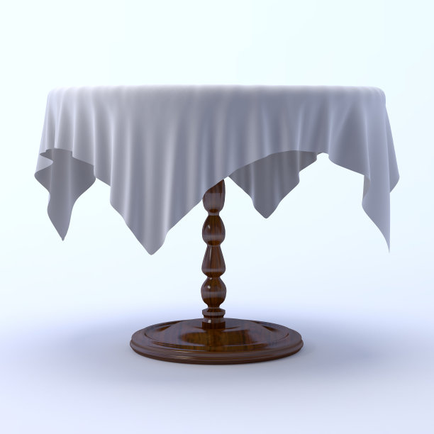 3d圆形餐桌上的桌布。图片下载