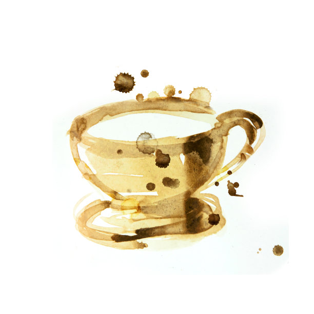 白纸背景上有杯画和咖啡污渍图片下载