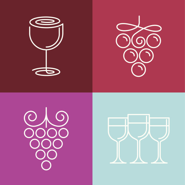 矢量葡萄酒线图标和标识图片下载