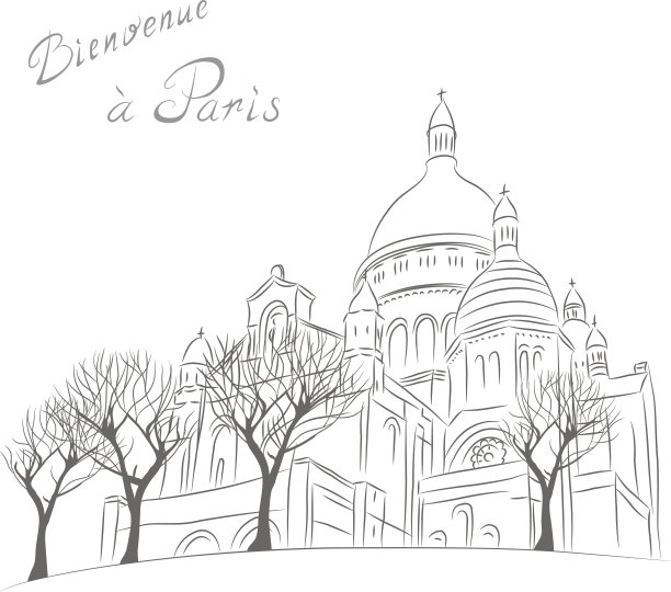 矢量素描的城市景观与圣心在巴黎图片下载