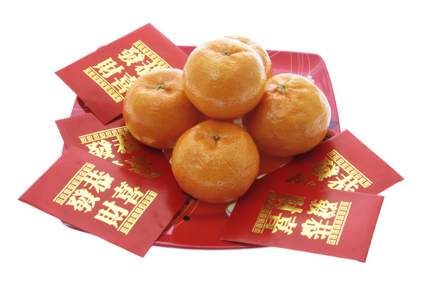 橘子与中国新年红包素材图片