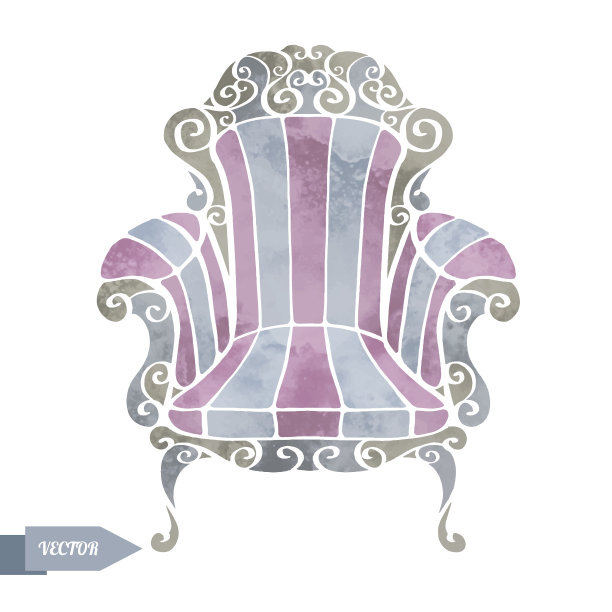 水彩复古扶手椅，宝座图片下载