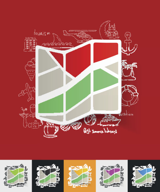 导航员纸贴纸与手绘元素图片下载