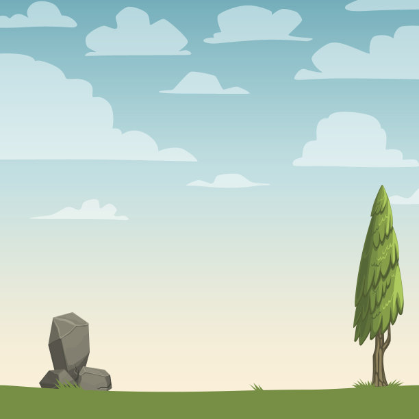 卡通自然背景与一棵树。矢量插图。图片下载