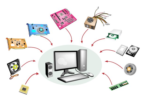 彩色插图一套桌面电脑设备图片下载