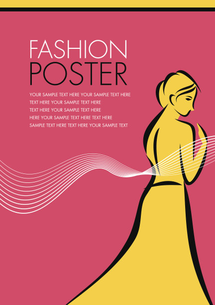 漂亮时尚女孩在素描风格海报设计图片下载