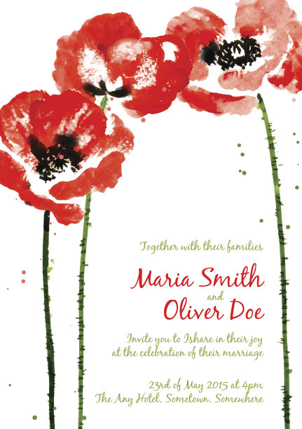 矢量背景与红色水彩罂粟图片下载