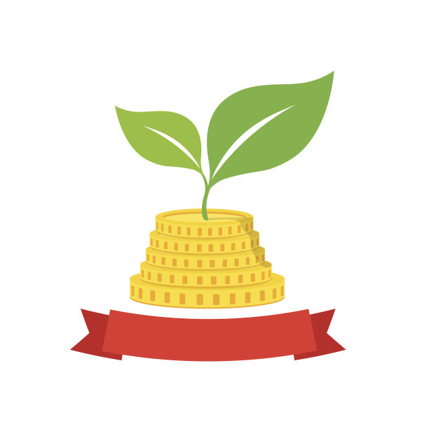 生长着投资钱币和带着红丝带的绿叶图片下载
