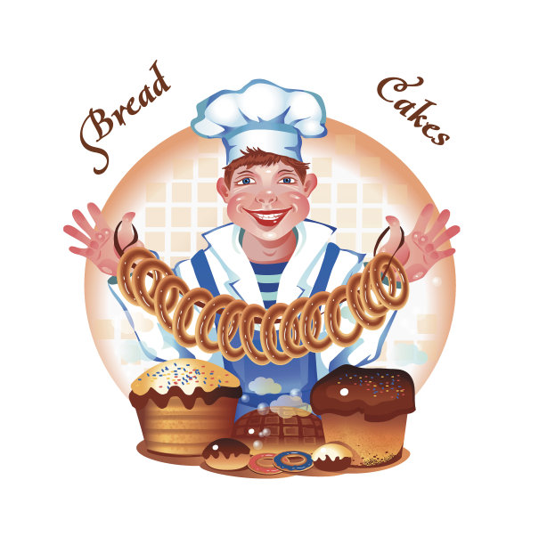 糕点师烤面包。矢量插图。图片下载