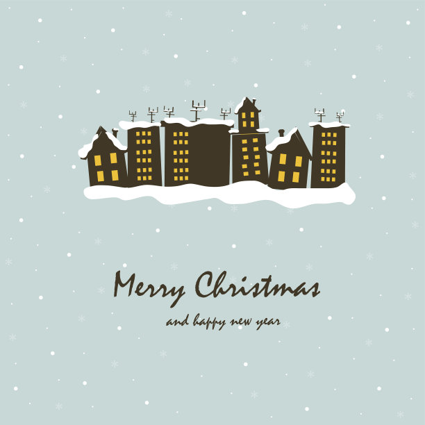 美丽的圣诞卡片和白雪覆盖的房子图片下载