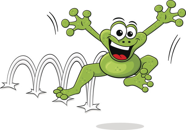 跳跃卡通青蛙孤立在白色图片下载