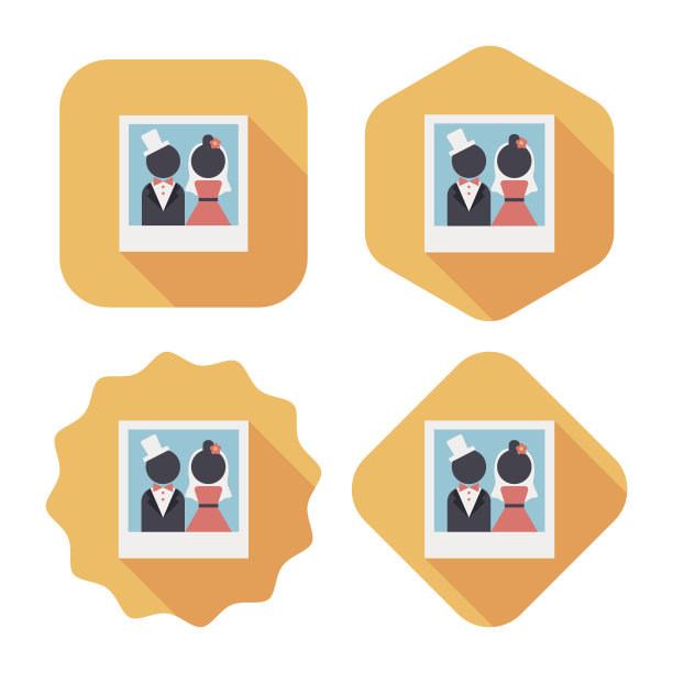 婚礼照片平与长阴影图标，eps10图片下载