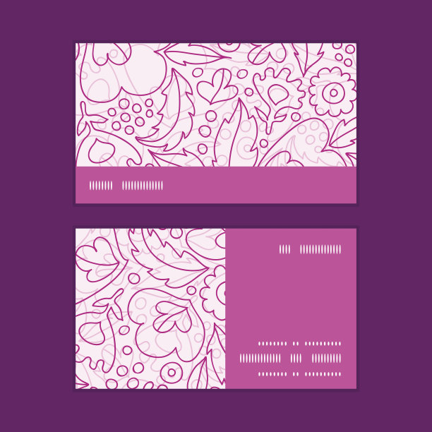 矢量粉红色花朵线条艺术水平条纹框架图案名片图片下载